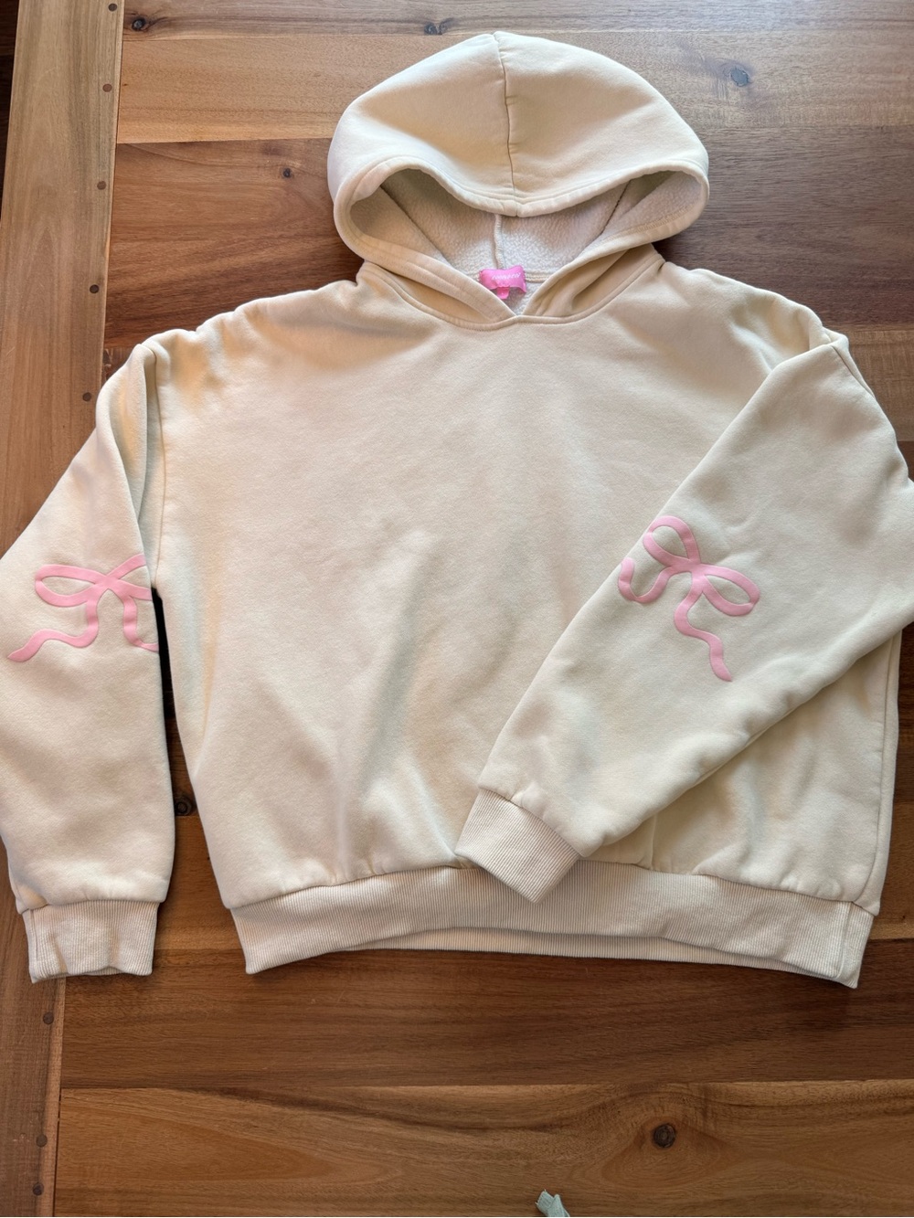 Edikted Cream Hoodie with Pink Bow Sleeve Details